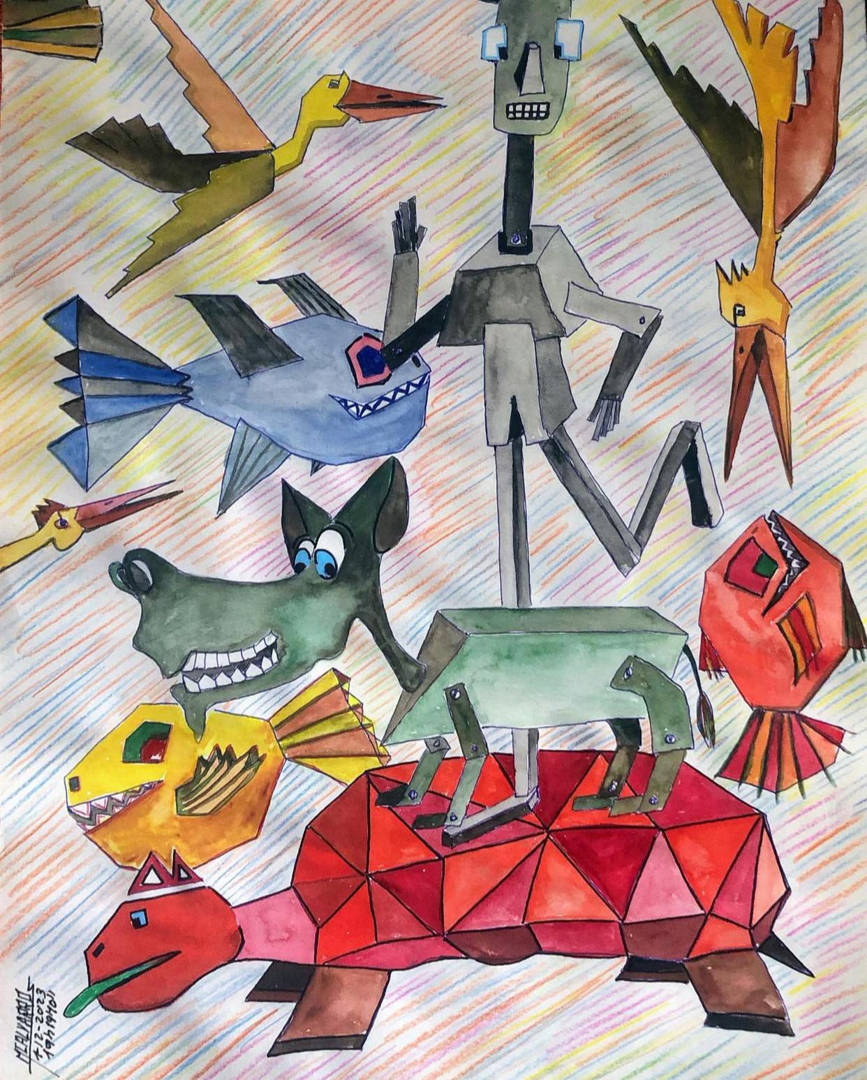 Manuel Calvarro - Robot humano con perro